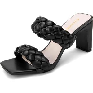 imageGreatonu Braided Sandals for Women Square Toe Block Heeled Sandals Two Strappy Mule Dress ShoesBlack