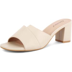 imageGreatonu Heeled Sandals Square Toe Sandals Slip On Fashion Wedding Chunky Block Mule Heels for WomenBeige