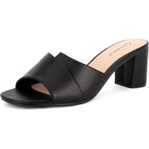 imageGreatonu Heeled Sandals Square Toe Sandals Slip On Fashion Wedding Chunky Block Mule Heels for WomenBlack