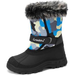 imageGreatonu Kids Snow Boots Waterproof Boys Girls Winter Boots Mid Calf Insulated Duck BootsCamo Blue