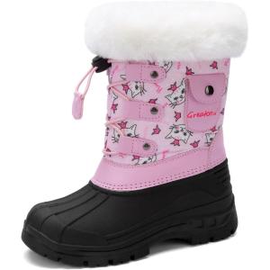 imageGreatonu Kids Snow Boots Waterproof Boys Girls Winter Boots Mid Calf Insulated Duck BootsLight Pink