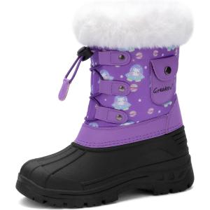 imageGreatonu Kids Snow Boots Waterproof Boys Girls Winter Boots Mid Calf Insulated Duck BootsPurpleCat