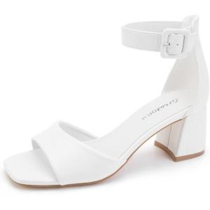 imageGreatonu Sandals For Women 2024 Womens Ankle Strap Block Heels Dress Shoes Open Toe Heeled SandalsPu White