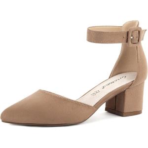 imageGreatonu Womens Ankle Strap Closed Toe Low Block Heel Wedding Dress Dorsay Pumps