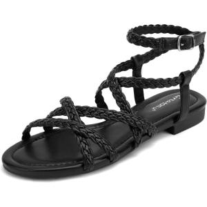 imageGreatonu Womens Braided Flat Sandals Comfortable Summer Casual Dressy Strappy SandalsBlack