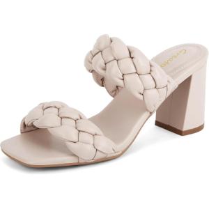 imageGreatonu Womens Braided Heeled Sandals Square Open Toe Summer Heels Slip On Dressy Sandals with Chunky Heel 335 InchNude