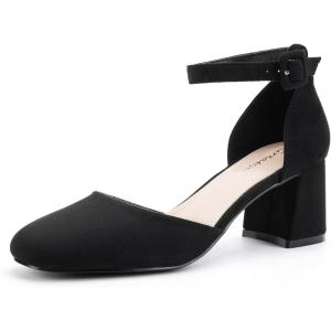 imageGreatonu Womens Closed Toe Ankle Strap 25 inch Low Block Heels Dress Wedding Party Pumps ShoesBlack