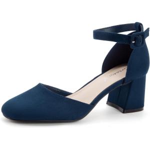 imageGreatonu Womens Closed Toe Ankle Strap 25 inch Low Block Heels Dress Wedding Party Pumps ShoesNavy