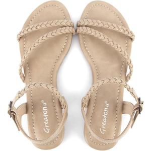 imageGreatonu Womens Flat Sandals Slip On Summer Gladiator Open Toe Braided Slingback ShoesBeige