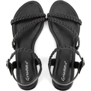 imageGreatonu Womens Flat Sandals Slip On Summer Gladiator Open Toe Braided Slingback ShoesBlack