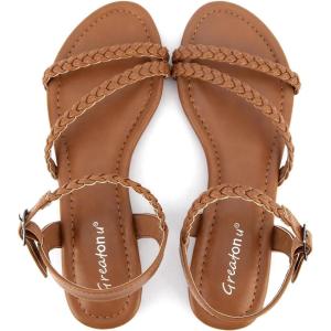 imageGreatonu Womens Flat Sandals Slip On Summer Gladiator Open Toe Braided Slingback ShoesCamel