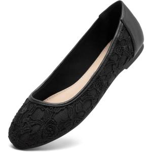 imageGreatonu Womens Flats Cut Out Round Toe Slip On Floral Ballet Flat Comfortable Lace Flats DressyBlack With Lining