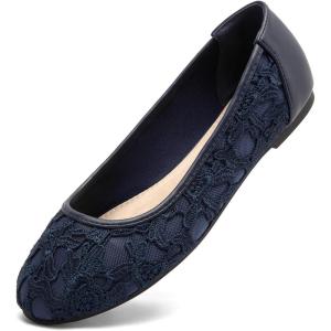 imageGreatonu Womens Flats Cut Out Round Toe Slip On Floral Ballet Flat Comfortable Lace Flats DressyNavy With Lining