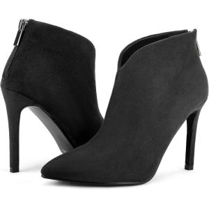 imageGreatonu Womens High Heel Boots Sexy Stiletto V Shape Pointy Toe Ankle BootiesBlack