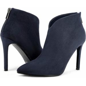 imageGreatonu Womens High Heel Boots Sexy Stiletto V Shape Pointy Toe Ankle BootiesNavy