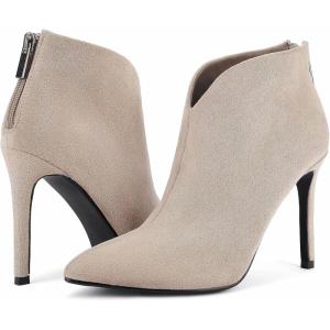 imageGreatonu Womens High Heel Boots Sexy Stiletto V Shape Pointy Toe Ankle BootiesNude