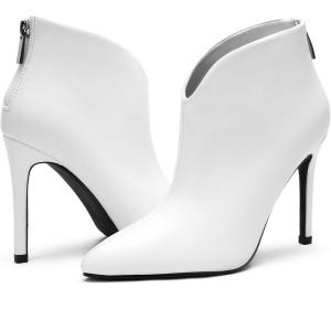 imageGreatonu Womens High Heel Boots Sexy Stiletto V Shape Pointy Toe Ankle BootiesWhite