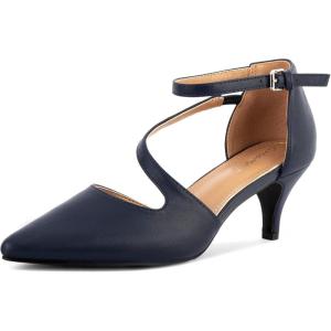 imageGreatonu Womens Low Heel Pumps Pointed Toe Bridal Wedding Party Kitten Heel Pump ShoesNavy