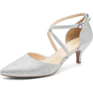 imageGreatonu Womens Low Heel Pumps Pointed Toe Bridal Wedding Party Kitten Heel Pump ShoesSilver Glitter