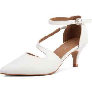 imageGreatonu Womens Low Heel Pumps Pointed Toe Bridal Wedding Party Kitten Heel Pump ShoesWhite