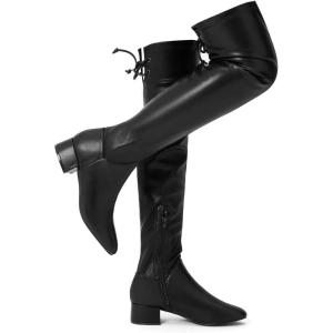 imageGreatonu Womens Over Knee High Boots Warm Winter Long Boot with Side Zipper Back Lace Fashion Thigh High BootsBlack Pu177 Inchs