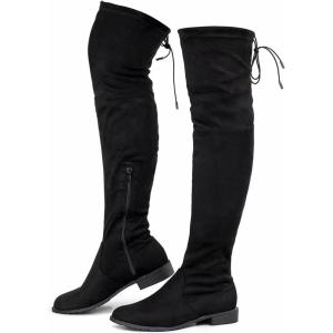 imageGreatonu Womens Over Knee High Boots Warm Winter Long Boot with Side Zipper Back Lace Fashion Thigh High BootsBlack098 Inchs