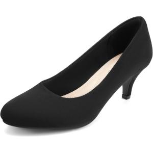 imageGreatonu Womens Round Toe Low Heel Pumps Kitten Heels Closed Toe Dress Pumps Shoes Wedding Party Shoes Work HeelsFaux Suede Black