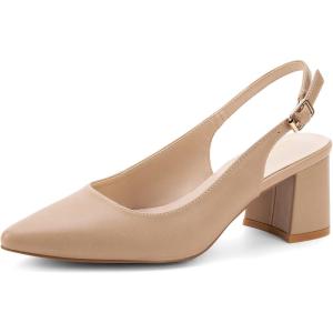 imageGreatonu Womens Slingback Block Heel Pointed Toe Dress Pumps ShoesNude