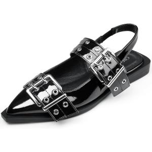 imageGreatonu Womens Slingback Flats Buckle Pointed Closed Toe Flat Shoes Comfortable Low Block Heel Mary Jane Casual Party Dressy ShoesBlack Patent Mary Jane
