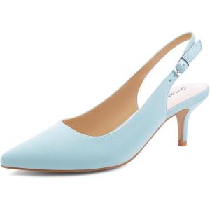 imageGreatonu Womens Slingback Kitten Heel Pointed Toe Dress Pumps ShoesLight BlueSuede