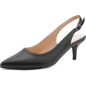 imageGreatonu Womens Slingback Kitten Heel Pointed Toe Dress Pumps ShoesMatte Leather Black
