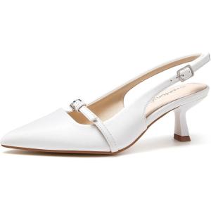 imageGreatonu Womens Slingback Kitten Heel Pointed Toe Dress Pumps ShoesWhitemary Jane