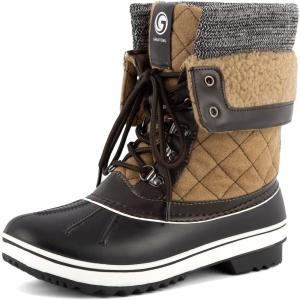 imageGreatonu Womens Snow Boots Waterproof Insulated Fur Lined Mid Calf Winter Snow BootsBrown Qulited Suggest Size One Up