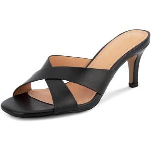 imageGreatonu Womens Square Toe Summer Heels Mules Cross Strap Slip on 25 Inch kitten Heeled SandalsBlack