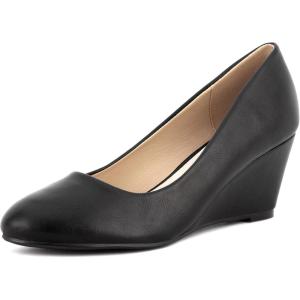 imageGreatonu Womens Wedge Pumps Closed Toe High Heel Slip on Office Dress ShoesBlack
