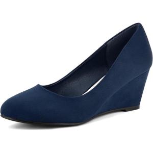 imageGreatonu Womens Wedge Pumps Closed Toe High Heel Slip on Office Dress ShoesNavy