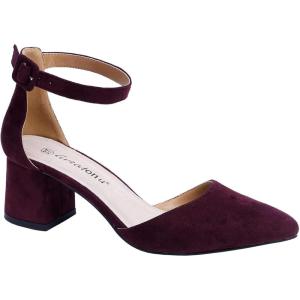 imageGreatonu Womens Ankle Strap Closed Toe Low Block Heel Wedding Dress Dorsay PumpsBurgundyhalf a Size Bigger