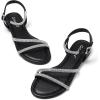 imageGreatonu Womens Rhinestone Flat Sandals with Ankle Strap Open Toe Sandals Wedding Bridal Prom Sparkly Bling Comfortable Dressy SandalsBlack