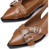 imageGreatonu Womens Slingback Flats for Women Ballerina Shoes Studs Buckle Flat Shoes Cross Strap Closed Toe Sandals Pointed Toe Ballet Flats Casual Party Dressy ShoesBrown Pu Cross Strap