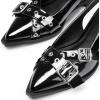 imageGreatonu Womens Slingback Flats for Women Ballerina Shoes Studs Buckle Flat Shoes Cross Strap Closed Toe Sandals Pointed Toe Ballet Flats Casual Party Dressy ShoesBlack Patent Cross Strap
