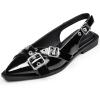 imageGreatonu Womens Slingback Flats for Women Ballerina Shoes Studs Buckle Flat Shoes Cross Strap Closed Toe Sandals Pointed Toe Ballet Flats Casual Party Dressy ShoesBlack Patent Cross Strap