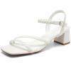 imageGreatonu Womens Braided Strappy Heeled Sandals 197 inch Low Chunky Block Heels Square Open Toe Ankle Strap Sandal Heels Dressy Sandals 2025 Party Wedding Prom ShoesWhite