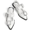 imageGreatonu Womens Slingback Flats for Women Ballerina Shoes Studs Buckle Flat Shoes Cross Strap Closed Toe Sandals Pointed Toe Ballet Flats Casual Party Dressy ShoesWhite Patent Mary Jane