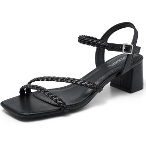 imageGreatonu Womens Braided Strappy Heeled Sandals 197 inch Low Chunky Block Heels Square Open Toe Ankle Strap Sandal Heels Dressy Sandals 2025 Party Wedding Prom ShoesBlack