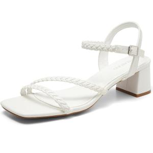 imageGreatonu Womens Braided Strappy Heeled Sandals 197 inch Low Chunky Block Heels Square Open Toe Ankle Strap Sandal Heels Dressy Sandals 2025 Party Wedding Prom ShoesWhite