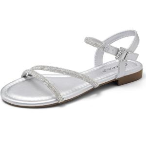 imageGreatonu Womens Rhinestone Flat Sandals with Ankle Strap Open Toe Sandals Wedding Bridal Prom Sparkly Bling Comfortable Dressy SandalsSilver