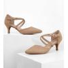 imageGreatonu Womens Low Heeled Closed Pointed Toe Pumps Kitten Heel Cross Strap Wedding Bridal Party Office Dress ShoesBeige