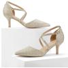 imageGreatonu Womens Low Heeled Closed Pointed Toe Pumps Kitten Heel Cross Strap Wedding Bridal Party Office Dress ShoesGold Glitter