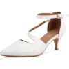 imageGreatonu Womens Low Heeled Closed Pointed Toe Pumps Kitten Heel Cross Strap Wedding Bridal Party Office Dress ShoesWhite