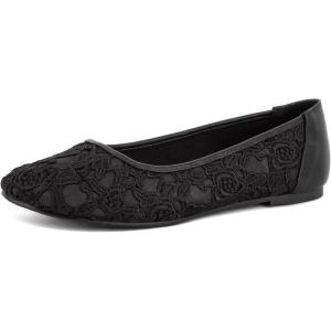 imageGreatonu Womens Flats Cut Out Round Toe Slip On Floral Ballet Flat Comfortable Lace Flats DressyBlack Lining